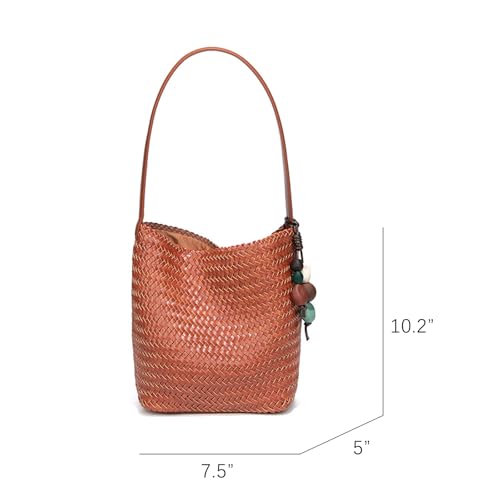 Image of Woven Leather Tote Bag For Women Crossbody Shoulder Bag Large Hobo Handbags Vegan Female Bag Vegetable Basket