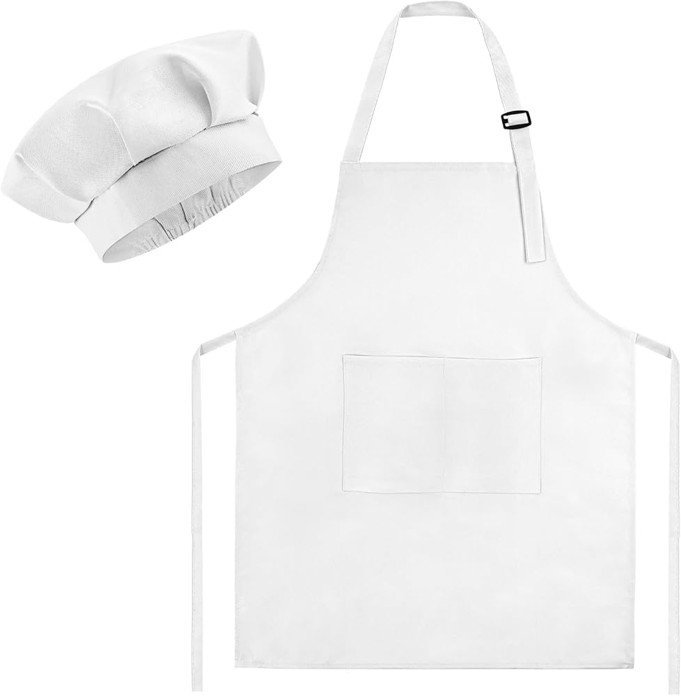 MAKSTILE Kids Apron with Chef Cap |Adjustable Neck Strap |Ideal for Cooking, Baking, Painting & School Activities | Cotton Children Apron for Boys & Girls | 3 to 6 years | Size-52 x 47 cms (White) - Image 2 thumbnail
