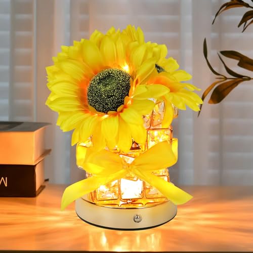 Lamparas de Mesita de Noche con Girasoles Candeeiro Mesa de Cabeceira 3 Modos de Temperatura de Color