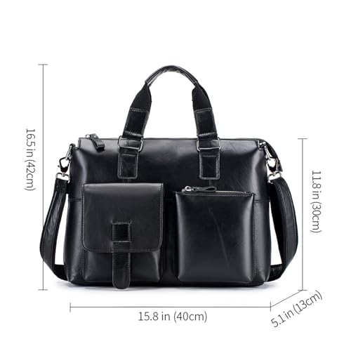 Bolso Mensajero de Cuero Vintage para Laptop 16 Pulgadas Negro miniatura 6