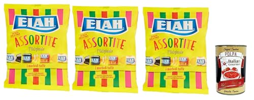 Elah Assortite Toffee La caramella classica Mou, El italiano clásico de leche Mou Dulces, caramelos lollies, 3 x 150 g + Polpa italiana Gourmet 400 g