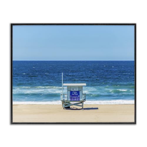 'Vivid Blue Beach Water Waves Coastline Hut'| Framed Giclee Art