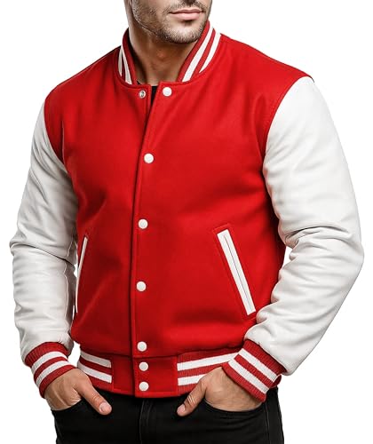 Image of Mens Varsity Letterman Baseball Bomber Jacket | Casual Fashion Wool & Faux Leather College /High School Jackets