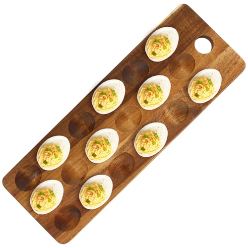 AwObEpl Reversible Wood Deviled Eggs Platter Large Capacity 18 Sl...