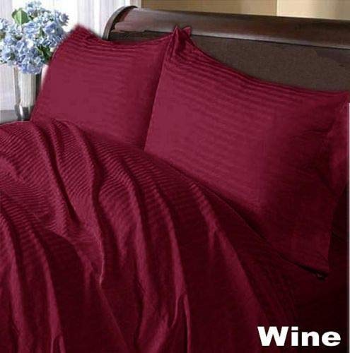 LUXURIOUS BEDDING 800-Thread-Count Egyptian Cotton Wrinkle Resistant 25" Deep Pocket 4 PC Sheet Set (1 Fitted + 1 Flat + 2 Pillow Cases) Super King Size Wine Striped