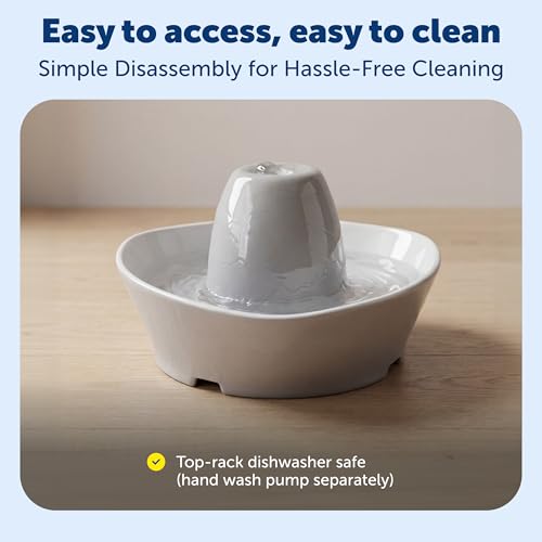 Image of PetSafe Ceramic Pet Fountain with 4-Pack of Carbon Filters for Cats and Small Dogs 60 Oz Water Capacity Whisper-Quiet Water Flow Great for Shy or Timid Pets Fresh, Filtered Water