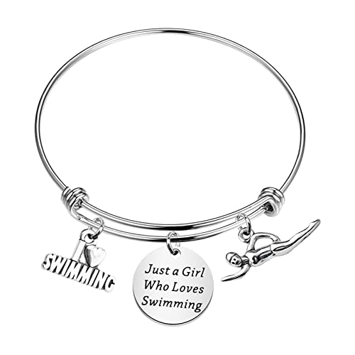 Image of FUSTMW Swimming Bracelet Just a Her Who Loves Swimming Gifts Swim Gifts for Swimmers Jewelry I Love Swimming Lover Gifts