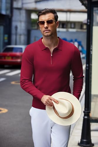 COOFANDY Mens Knit Polo Shirt Quarter Zip Slim Fit Pullover Long Sleeve Sweater Polo3