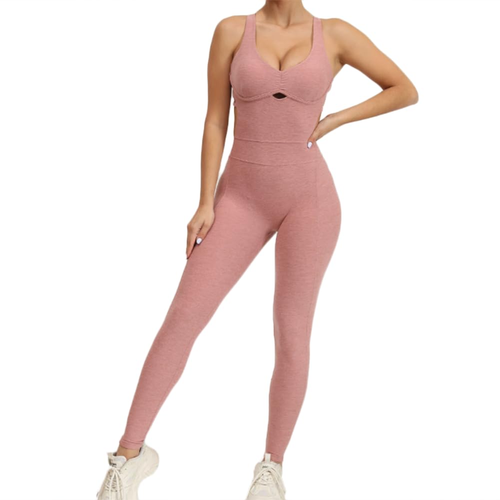 Jpxjgt Women's Pink Scrunch Butt Yoga Onesie Tight Running Sports Fitness Bodysuit Romper Jumpsuits(,M)