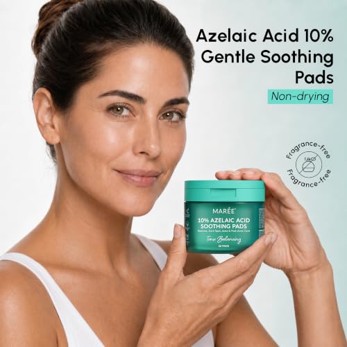 Image of MAREE Azelaic Acid Acne Clearing Pads - Exfoliating Pads with Glycolic & Hyaluronic Acid for Face - 10% Azalecic Acid & Centella Redness Soothing Pad - Zero Pore Facial Toner Pad - Acido Azelaico