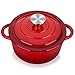 Velaze Casseruola in Ghisa, Pentola a Induzione per Stufati, Cocotte Casseruola con Coperchio in Rivestimento Smaltato, Forno Olandese, Rosso, Rotondo - 20 cm, 2 L