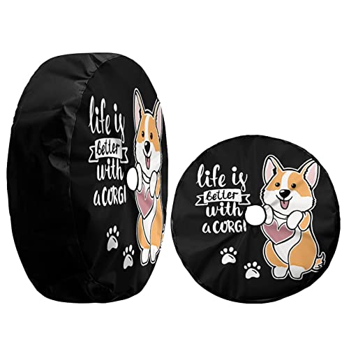 Image of Delerain Cute Welsh Corgi Spare Tire Cover with Backup Camera Hole for RV Trailer SUV Truck and Many Vehicle, Wheel Covers Sun Protector Waterproof (15 Inch for Diameter 27 inch-29 inch)