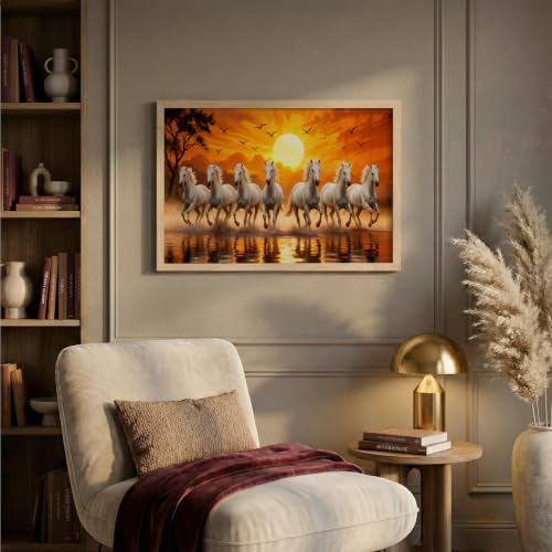 Image of Suneree 7 Horse Vastu Wall Painting (Landscape Collection) (Natural, Design 02, 10x13 Inch)