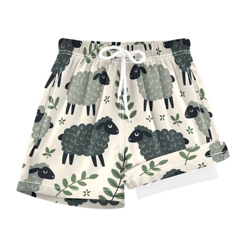 YANENDIE Boy Swim Trunks with Compression Liner Darkgray Sheeps Boys Swim Shorts Quick Dry Beach Shorts