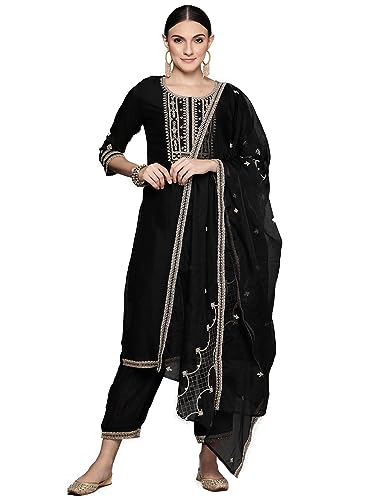Image of INDO ERA Women Embroidered Kurta Trouser With Dupatta Set
