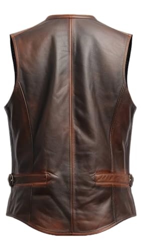 Image of Mens Leather Vintage Vests, Club Leather Vest for Mens, Cowboy Leather Vests Western style
