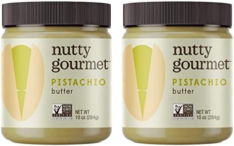 The Nutty Gourmet Pistachio Butter - Fresh Gourmet Nut Butter - All Natural - Peanut Free - Vegan - California Grown Pistachios - Keto Snacks - Gluten Free (10oz - 2 Pack)