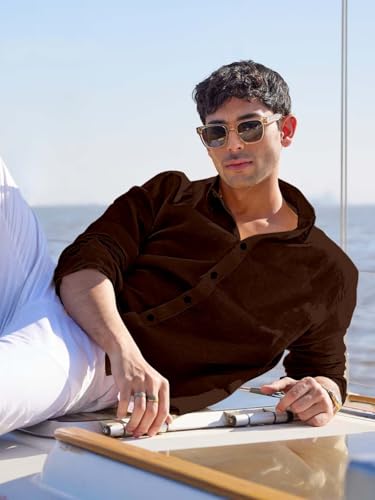 Image of Men's Linen Cotton Casual Shirt | Regular Fit Plain Shirt for Men | Long Sleeve Shirt for Casual & Formal Wear