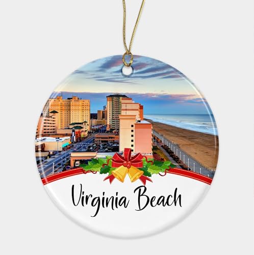 Virginia Beach City Travel Souvenirs Christmas Ornament Ceramic- New City Gift- Move To Virginia Beach City In Virginia Gifts- Gifts For Friends- Virginia Beach City Lovers Printed on Both Sides