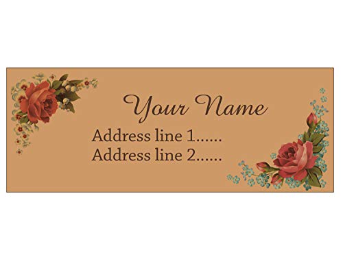 Set 30 Personalized Return Address Labels with Vintage Floral Roses Pattern (Brown Craft Labels)