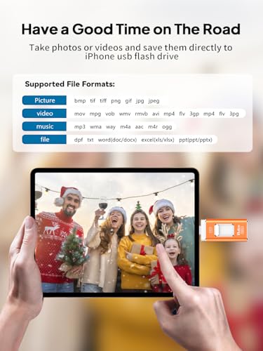 Image of Gulloe 512GB Dual Interface Flash Drive for Phone Storage Photos Videos, Phone USB Backup External Photo Memory Stick - No App Required, Compatible with iPhone, iPad, Android & PC (Orange)