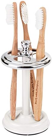 iDesign 76284 York Metal Toothbrush Holder Stand for Bathroom Vanity, Countertops, Razors, 3.25" x 5.75", Chrome and Pearl White