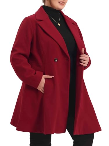 Image of Agnes Orinda Plus Size Peacoat for Women Elegant Notched Lapel Double Breasted Long Trench Coat 4X Burgundy