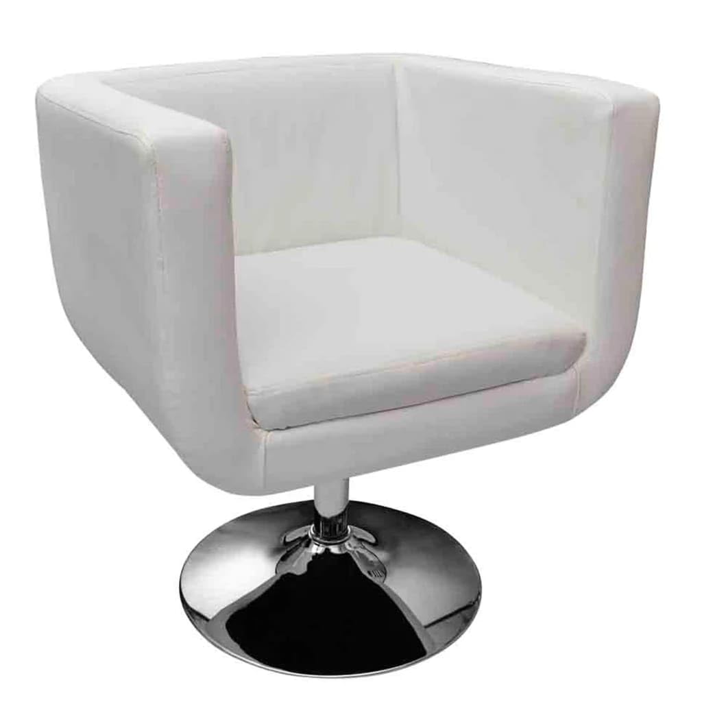 Sillón de bar moderno giratorio de piel sintética blanca, altura ajustable, base de acero cromado, para salón, dormitorio, oficina, máx. 110 kg