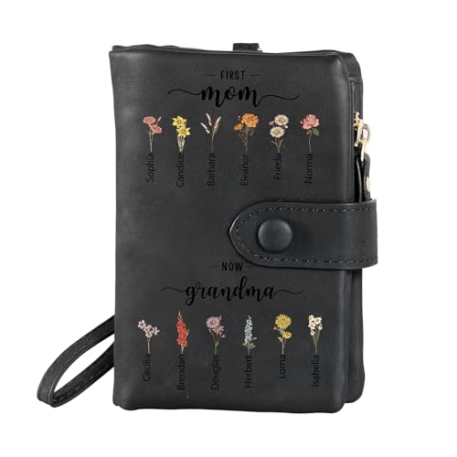 Personalized Names Birth Flowers Wallet for Women - Custom 12 Names with Birth Flowers Wallet First Mom Now Grandma Gifts for Mother's Day Gift2