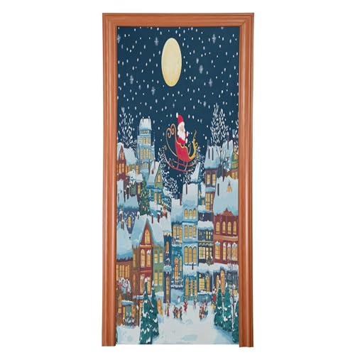 SEHANY Christmas Snowy Town Door Cover Outdoor Decor, High Stretch Fabric Christmas Front Door Cover Christmas Banner Door Cover for Front Door Festive Party Home Decor 36 * 98inch