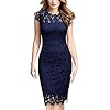 Miusol Women's Retro Floral Lace Slim Evening Cocktail Mini Dress (Large, Navy Blue)