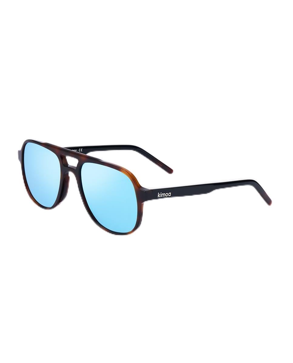 KIMOA Gafas Aviador Hombre, Gafas de Sol Redondas - Gafas de Sol Hombre Polarizadas - Talla Única Unisex - Gafas Redondas Carey - Lentes de Espejo REVO Azul - 100% Bio Acetato