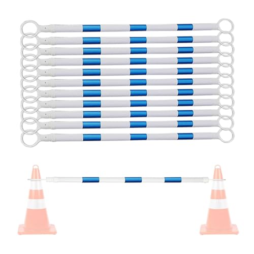 ERRULAN 12 Pcs Retractable Traffic Cone Bar, Flexible Plastic Cones Connectors with Blue & White Reflective Film, Safety Barrier Pole for Parking Lots, Made of Durable PVC