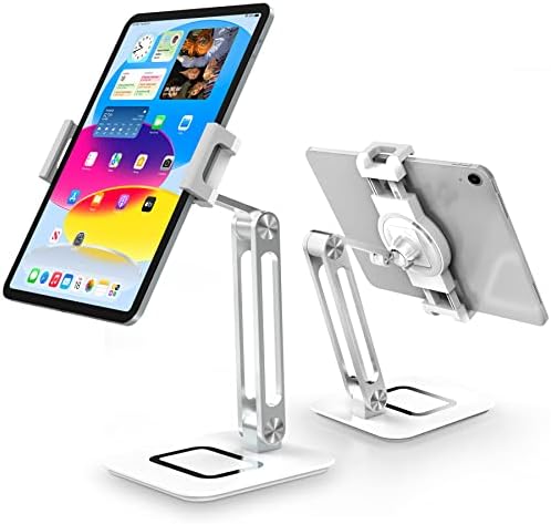 Tablet Stand Holder for Desk, Lucrave Adjustable Aluminum 360 Degree Rotating Desktop Mount Dock Compatible with iPad Pro 9.7, 10.5, 12.9, Air, Mini 2 3 4, Kindle, Galaxy Tab, E-Reader (4-13"), Silver