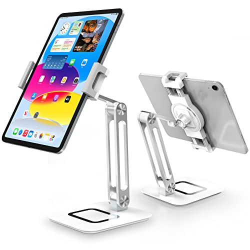 Tablet Stand Holder For Desk, Lucrave Adjustable Aluminum 360 Degree Rotating Desktop Mount Dock Compatible With Ipad Pro 9.7, 10.5, 12.9, Air, Mini 2 3 4, Kindle, Galaxy Tab, E-Reader (4-13"), Silver #TOP19