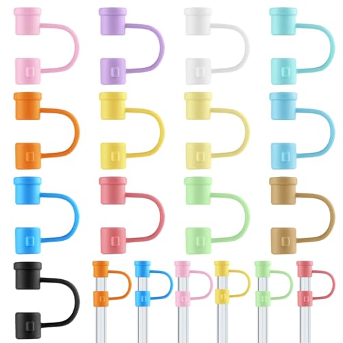 Straw Covers Cap Compatible with Tumbler, PLULON 16Pcs Silicone Straw Cover Caps 8mm Reusable Straw Tips Dust-Proof Colorful Straw Toppers Plugs Straw Protector Accessories for Reusable Drinking Straw