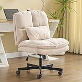 PIANETA デスクチェア あぐら椅子 オフィスチェア 二層肉厚座面 疲れない椅子 30°ロッキング機能付き 肘掛けなし 座面広い ホイール付き回転 9cm高さ調節可能 在宅勤務 布張地 オフィスチェア 腰クッション付き﻿(ホワイト（キャスター式)