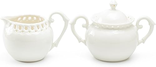 Gracie China, colección Heirloom, juego de 2 piezas de azúcar y crema, porcelana fina blanca
