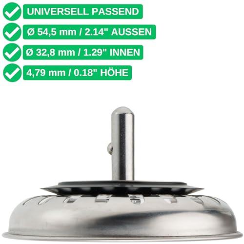 Universal Dichtungen für Siebkörbchen, 2 Stück, in Schwarz, aus Gummi, Siebkorbdichtung mit Ø 54,5 mm außen, Ø 32,8 mm innen, 4,8 mm Dicke, Spülbecken Siebkorb Dichtring Reparatur, Dichtungsring Spüle