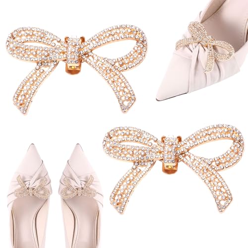 Mikovivi 2 Pinzas para Zapatos con Lazo de Diamantes de Imitación, Pinzas para Zapatos para Mujer Adorno para Zapatos con Diamantes de Imitación Brillantes Desmontables para Zapatos Tacón (Dorado)