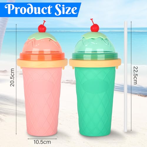 CIOXSOIO 2er Set DIY Slush Becher, Silikon Squeeze Cup mit 2-in-1 Strohhalm und Löffel, Slush Eis Becher zum Kneten Smoothie Pinch Ice Cup, DIY Slushy Maker Cups – Bild 4