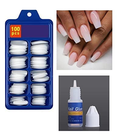 ENIVO Artificial Nails Set With Glue Acrylic fake/False Nails Set Of 100 Pcs and Artificial Nail Glue 3gm, Reusable