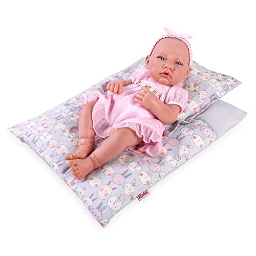 Doll Blanket and Pillow Set with Purple Rabbit Print Pillow and Bedding Pad/Mattress/Blanket, Cute Doll Accessories, Doll Beds for 18 Inch Dolls (Doll not Included)