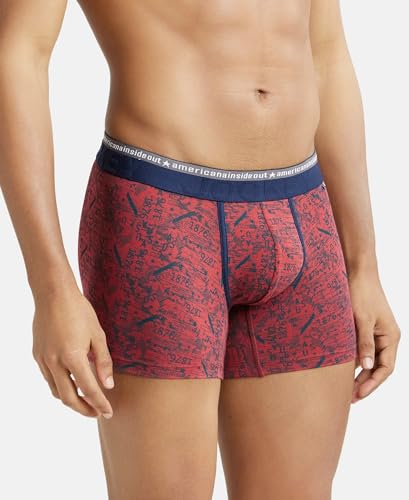 Image of Jockey US63 Men's Super Combed Cotton Elastane Stretch Printed Trunk with Ultrasoft Waistband