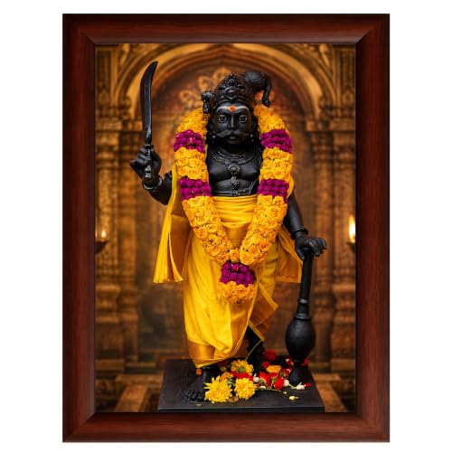 Image of ZirFrame Lord Karuppanasamy Premium 18 m Padi Karuppusamy Photo Frame for Wall Decoration | HD Divine Tamil God Artwork with Durable Wooden Frame | Spiritual Home Temple Decor Gift for Pooja Room, Living Room, Office | Traditional South Indian Devotional Wall Art Frame (Brown2, 8 x 12 Inch)