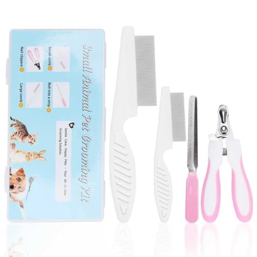 Guinea Pig Brush Kit Hamster Cleaning Grooming Comb with Nail Clipper Trimmer, Nail Files - Professional Small Animal Grooming Tool for Rabbit, Bunny, Puppy, Kitten, Ferret