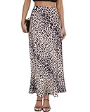 Women's 2026 Satin Maxi Skirt Elastic High Waisted Casual A-Line Silk Long Skirts