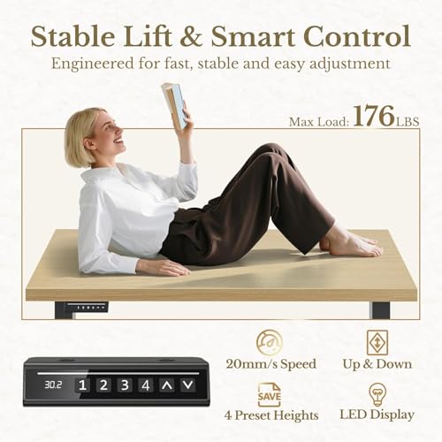 Image of ErGear Height Adjustable Electric Standing Desk, 47.2 x 23.6 Inches Sit Stand up Desk with 1.18 inch Thickness Whole-Piece Desktop, Memory Computer Home Office Desk (Natural Wavy)
