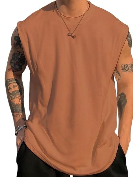 Mens Tank Tops Sleeveless Round Neck Polycotton Vest for Gym, Running and Outdoor