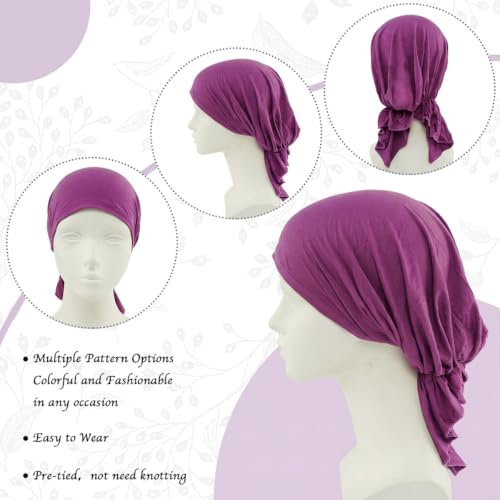 Image of PALAY Head Scarf for Female Cotton Elastic Chemo Caps Headwear Turban, Pre-Tied Cancer Cap Headscarf Slip On Headwrap for Hair Loss Or Thin Hair